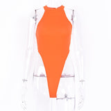 Sexy High Street Bodycon Neon Bodysuits Summer Colorful Sleevelss Backless Ftness Outfit Club Party Jumpsuit Combinaison Femme