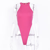 Sexy High Street Bodycon Neon Bodysuits Summer Colorful Sleevelss Backless Ftness Outfit Club Party Jumpsuit Combinaison Femme