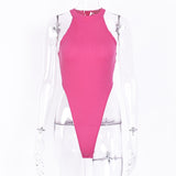 Sexy High Street Bodycon Neon Bodysuits Summer Colorful Sleevelss Backless Ftness Outfit Club Party Jumpsuit Combinaison Femme