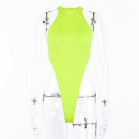 Sexy High Street Bodycon Neon Bodysuits Summer Colorful Sleevelss Backless Ftness Outfit Club Party Jumpsuit Combinaison Femme