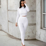 Two Piece Sets Women Solid Autumn Tracksuits High Waist Stretchy Sportswear Hot Crop Tops And Leggings Matching Outfits