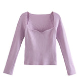 2021 New Women Knit Sweater Top Long sleeve heart-neck Casual Fashion Woman Slim-fit Tight Knitted sweaters Pullover Tops