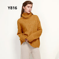 Aachoae Autumn Winter Women Knitted Turtleneck Wool Sweaters 2021 Casual Basic Pullover Jumper Batwing Long Sleeve Loose Tops