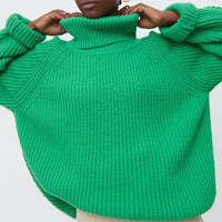 Women&#39;s Turtleneck Long Sleeve Sweater Knitted Green Casual Female 2021 Autumn Winter Jumper Elegant Ladies Pullover Sweaters