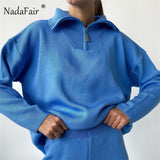 Nadafair Green Womens Zip Sweaters Plus Size V Neck Long Sleeve Casual Solid Oversized Pullovers Jumper Knitted Winter Tops 2021