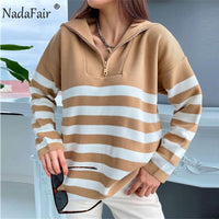 Nadafair Green Womens Zip Sweaters Plus Size V Neck Long Sleeve Casual Solid Oversized Pullovers Jumper Knitted Winter Tops 2021