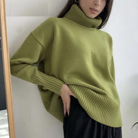 Women&#39;s Turtleneck Long Sleeve Sweater Knitted Green Casual Female 2021 Autumn Winter Jumper Elegant Ladies Pullover Sweaters