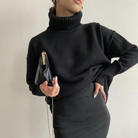 Women&#39;s Turtleneck Long Sleeve Sweater Knitted Green Casual Female 2021 Autumn Winter Jumper Elegant Ladies Pullover Sweaters