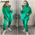 Women Solid Fleece Tracksuit And Hooded Jogger Pants Two Piece Set 2021 Autumn Winter Female Oversized Casual Sportswear Suit