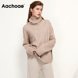 Aachoae Autumn Winter Women Knitted Turtleneck Wool Sweaters 2021 Casual Basic Pullover Jumper Batwing Long Sleeve Loose Tops