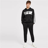 SHEIN Men Black And White Casual Drawstring Letter Hoodie And Pants Co-Ord Autumn Minimalist Mens Two Pieces